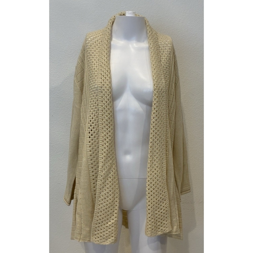 NWT Kim Rogers Open Front 3/4 Sleeveâ Knit Sweater Size L Ivory Classic Office